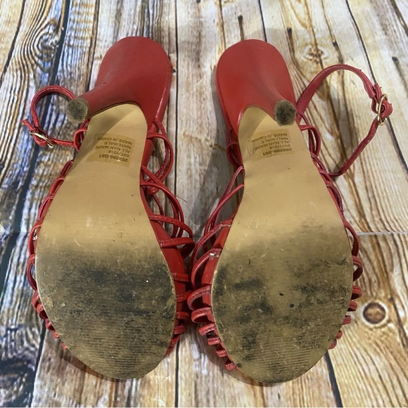 Colin Stuart Red Leather 5” Stiletto Peep Toe Heels Size 6 B - Picture 5 of 5